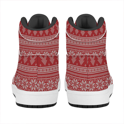 Christmas Festive Knitted Pattern Print High Top Leather Sneakers