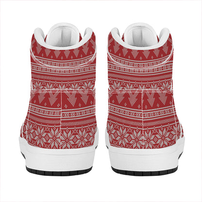 Christmas Festive Knitted Pattern Print High Top Leather Sneakers
