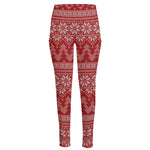 Christmas Festive Knitted Pattern Print High-Waisted Pocket Leggings