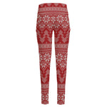 Christmas Festive Knitted Pattern Print High-Waisted Pocket Leggings