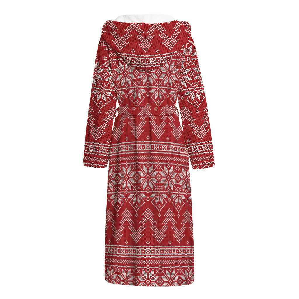 Christmas Festive Knitted Pattern Print Hooded Bathrobe