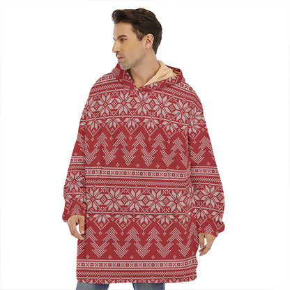 Christmas Festive Knitted Pattern Print Hoodie Blanket