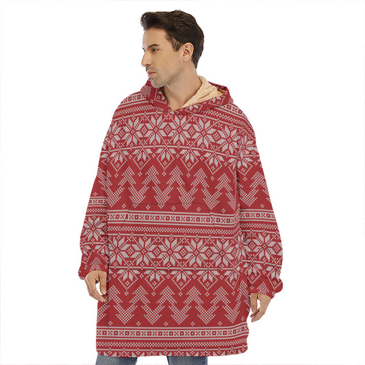 Christmas Festive Knitted Pattern Print Hoodie Blanket