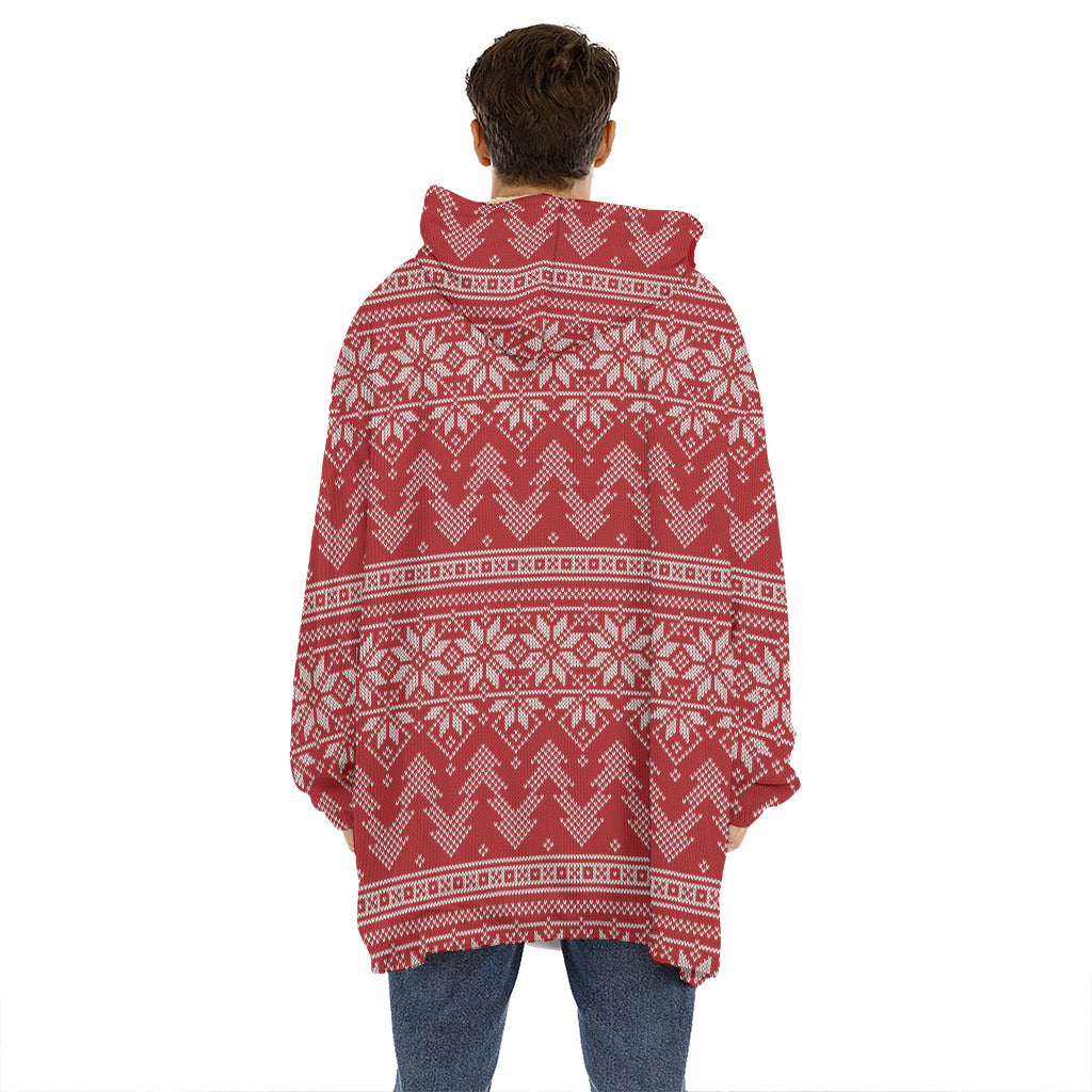 Christmas Festive Knitted Pattern Print Hoodie Blanket