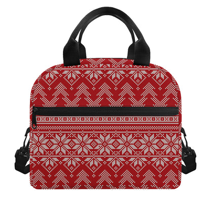 Christmas Festive Knitted Pattern Print Insulated Lunch Bag