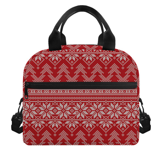 Christmas Festive Knitted Pattern Print Insulated Lunch Bag