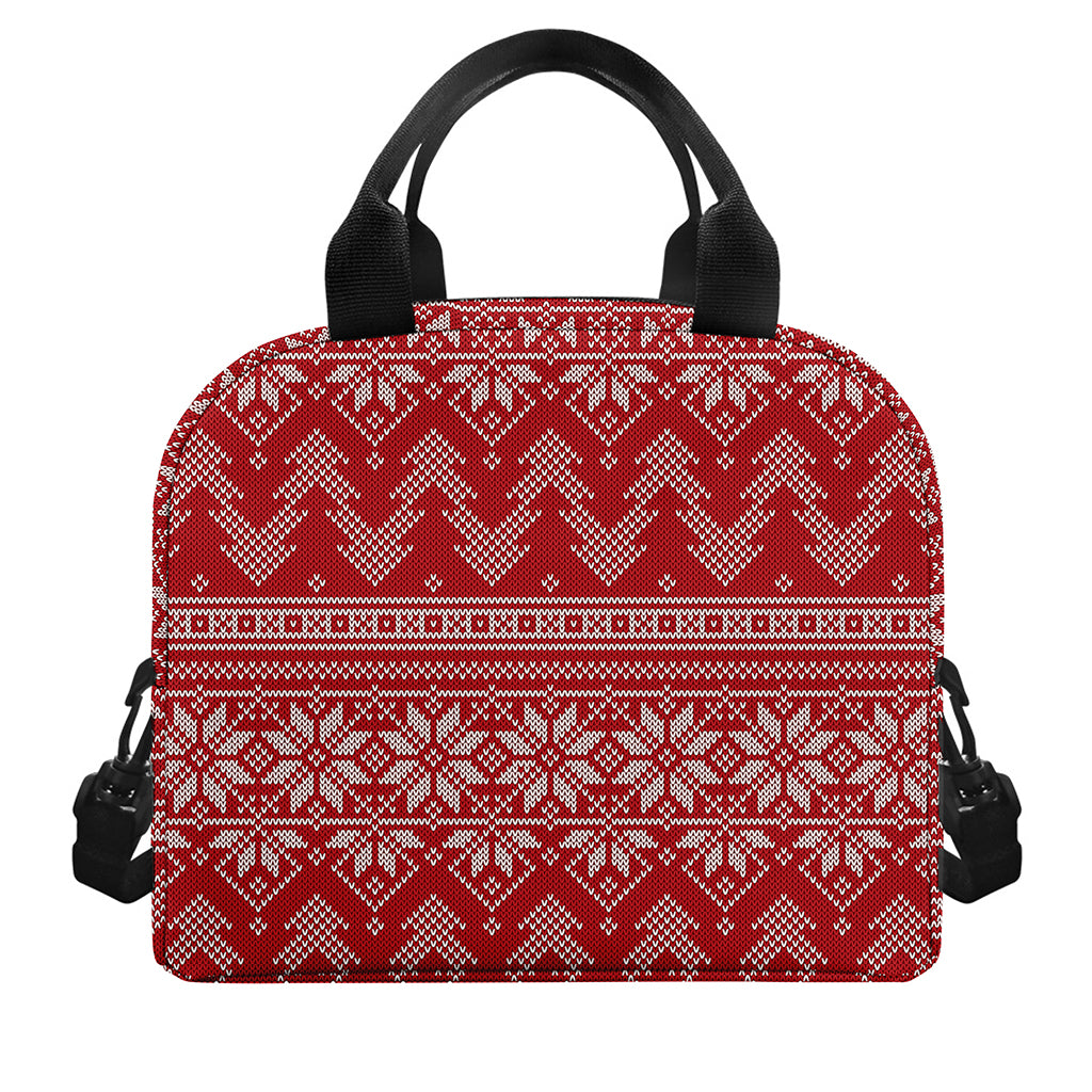 Christmas Festive Knitted Pattern Print Insulated Lunch Bag