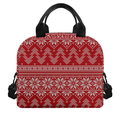 Christmas Festive Knitted Pattern Print Insulated Lunch Bag