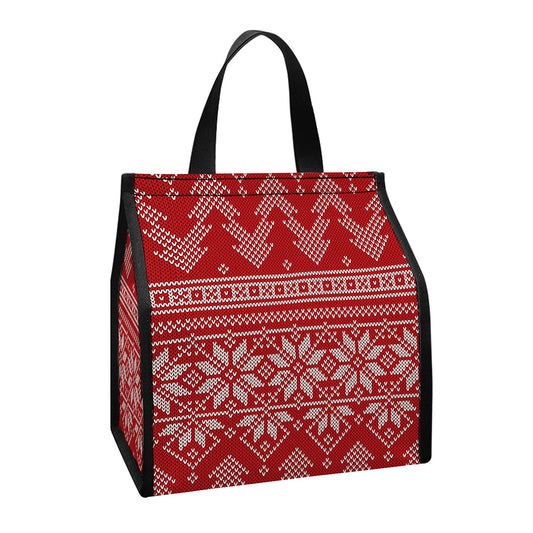 Christmas Festive Knitted Pattern Print Insulated Lunch Tote