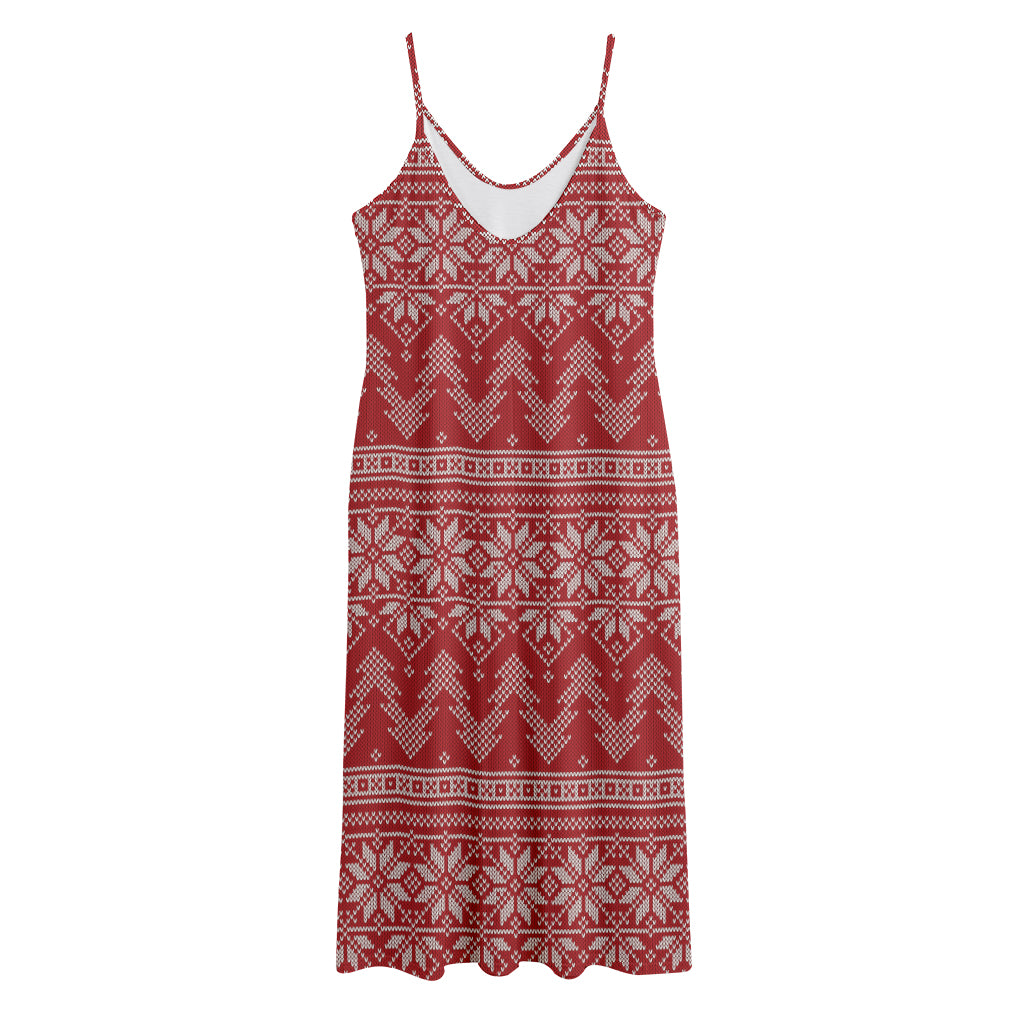 Christmas Festive Knitted Pattern Print Jersey Midi Cami Dress