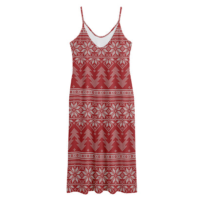 Christmas Festive Knitted Pattern Print Jersey Midi Cami Dress