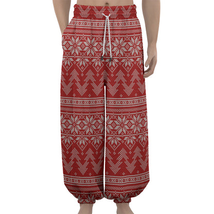 Christmas Festive Knitted Pattern Print Lantern Pants