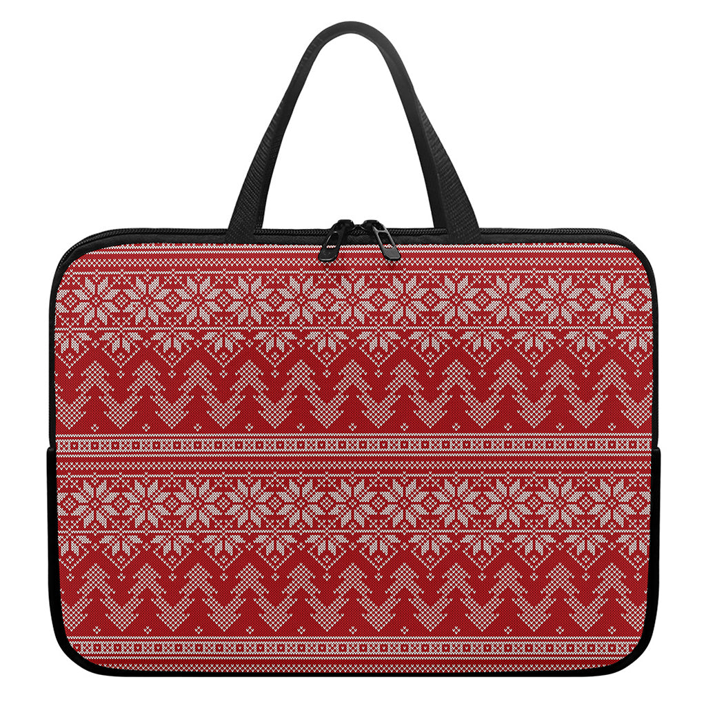 Christmas Festive Knitted Pattern Print Laptop Sleeve With Handle