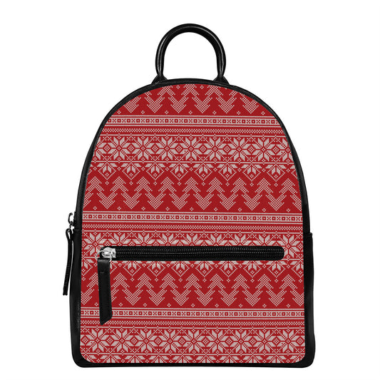 Christmas Festive Knitted Pattern Print Leather Backpack
