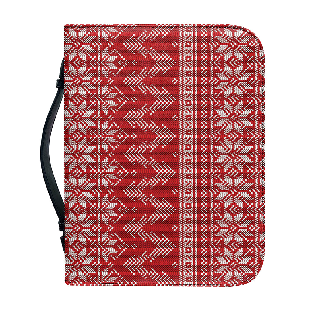 Christmas Festive Knitted Pattern Print Leather Bible Cover