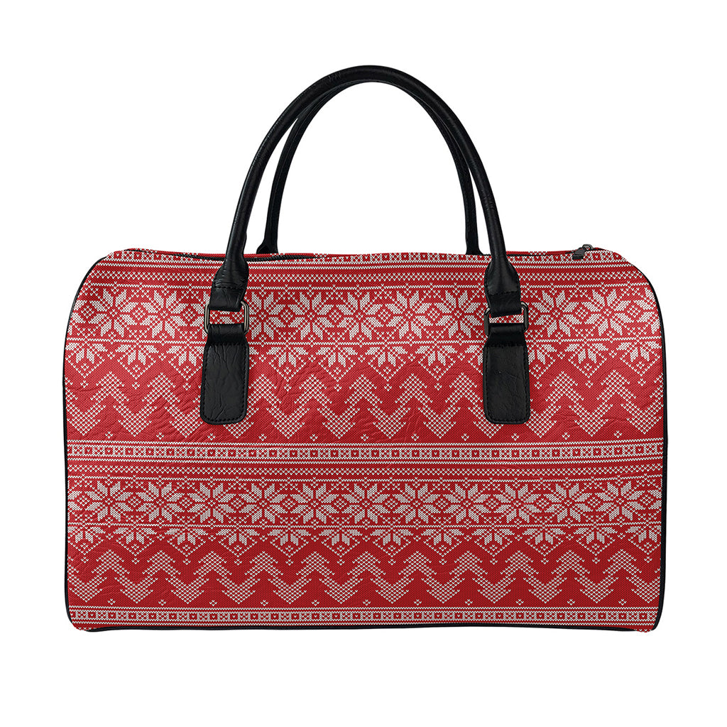 Christmas Festive Knitted Pattern Print Leather Duffle Bag