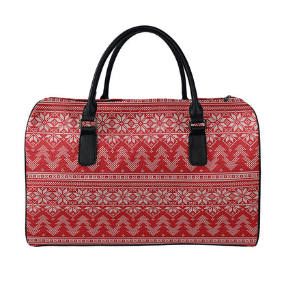 Christmas Festive Knitted Pattern Print Leather Duffle Bag