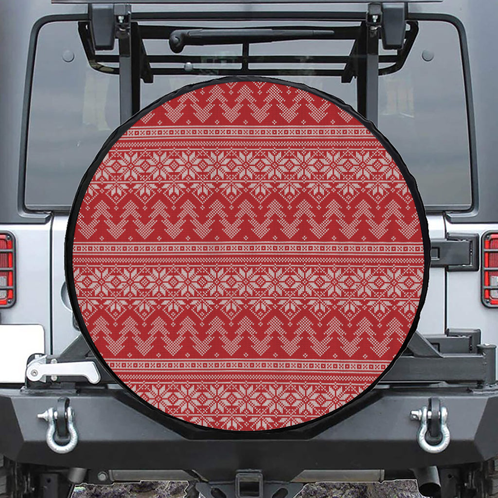 Christmas Festive Knitted Pattern Print Leather Spare Tire Cover