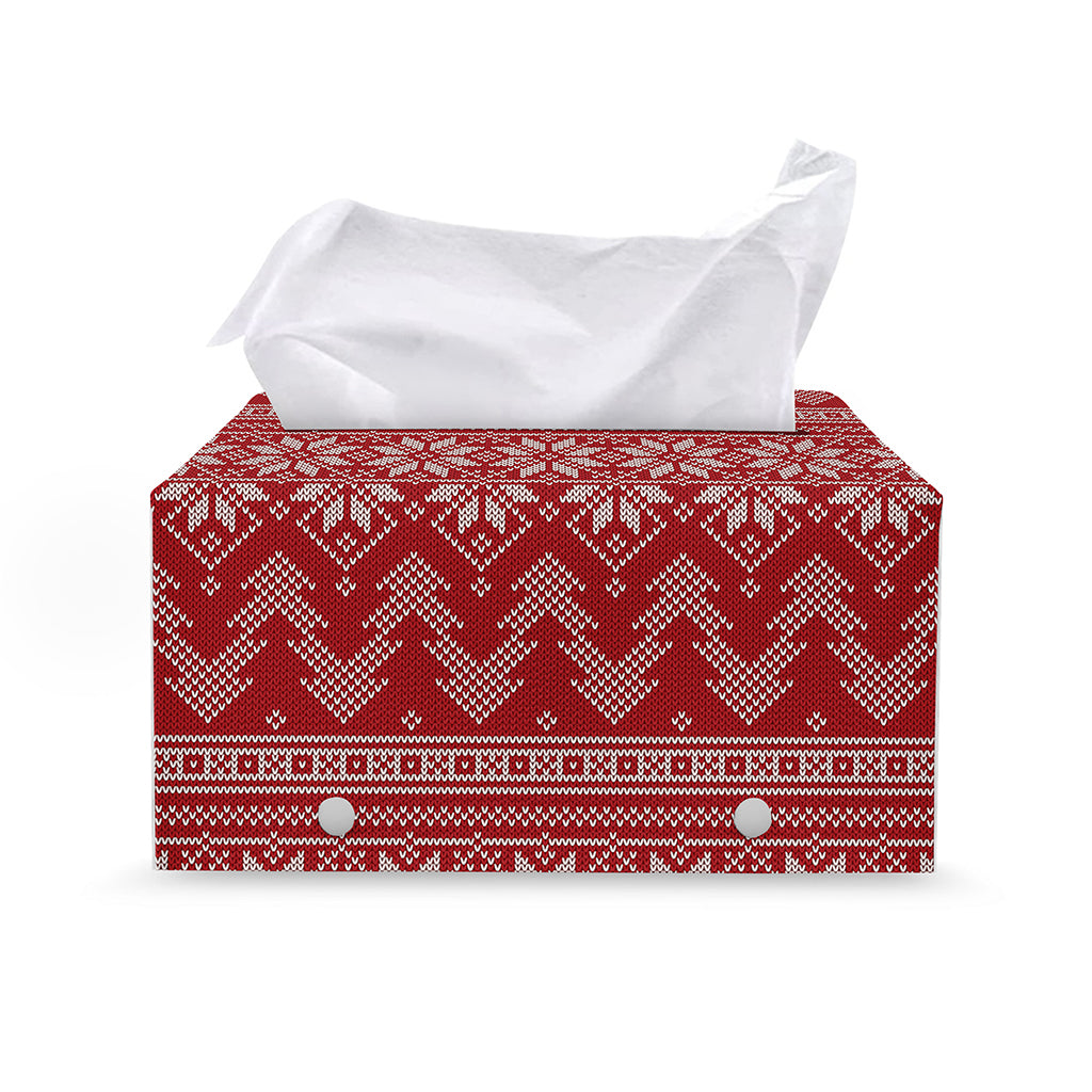 Christmas Festive Knitted Pattern Print Leather Tissue Box Cover