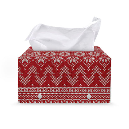 Christmas Festive Knitted Pattern Print Leather Tissue Box Cover