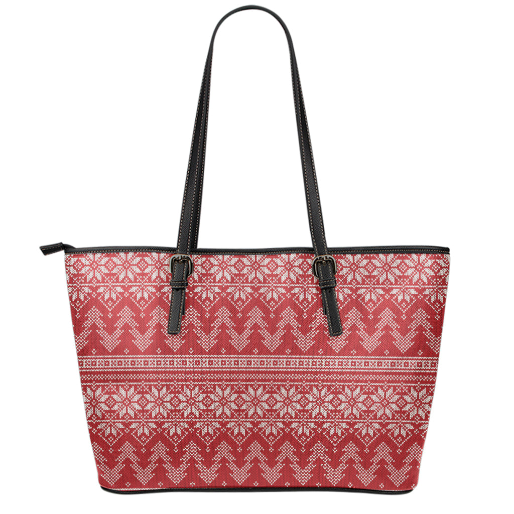 Christmas Festive Knitted Pattern Print Leather Tote Bag