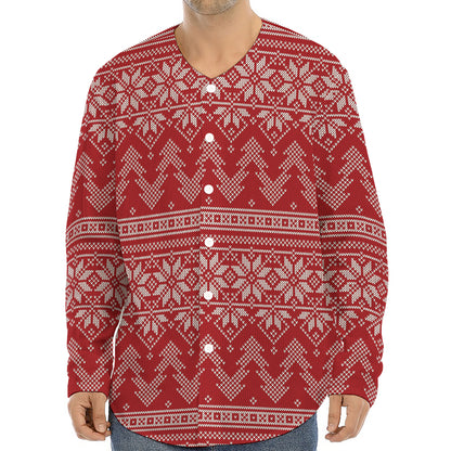 Christmas Festive Knitted Pattern Print Long Sleeve Baseball Jersey
