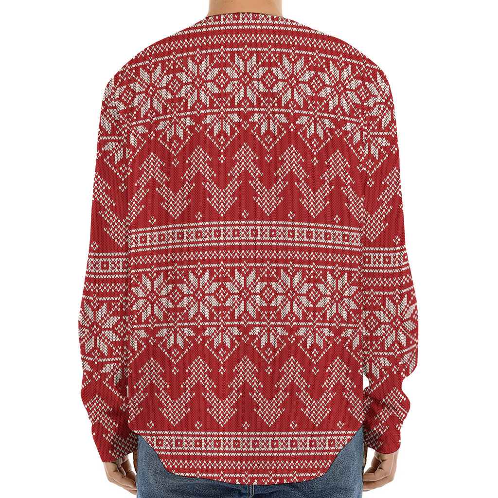 Christmas Festive Knitted Pattern Print Long Sleeve Baseball Jersey