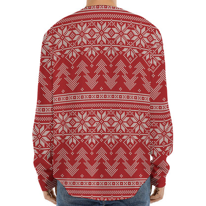 Christmas Festive Knitted Pattern Print Long Sleeve Baseball Jersey