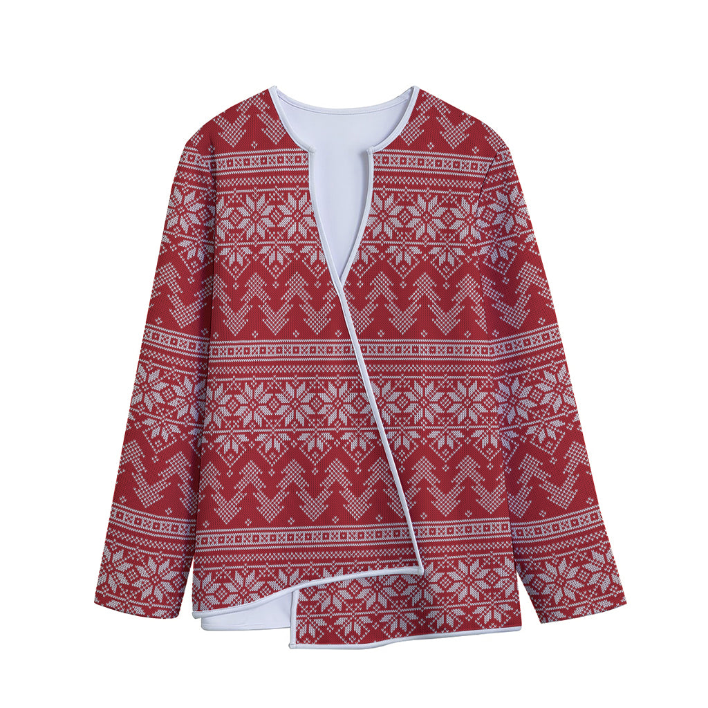 Christmas Festive Knitted Pattern Print Long Sleeve Short Coat