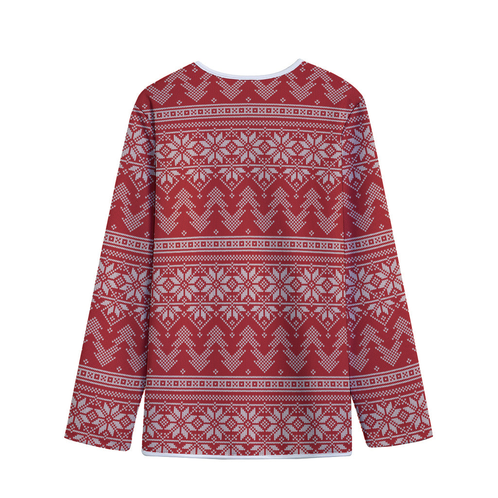 Christmas Festive Knitted Pattern Print Long Sleeve Short Coat