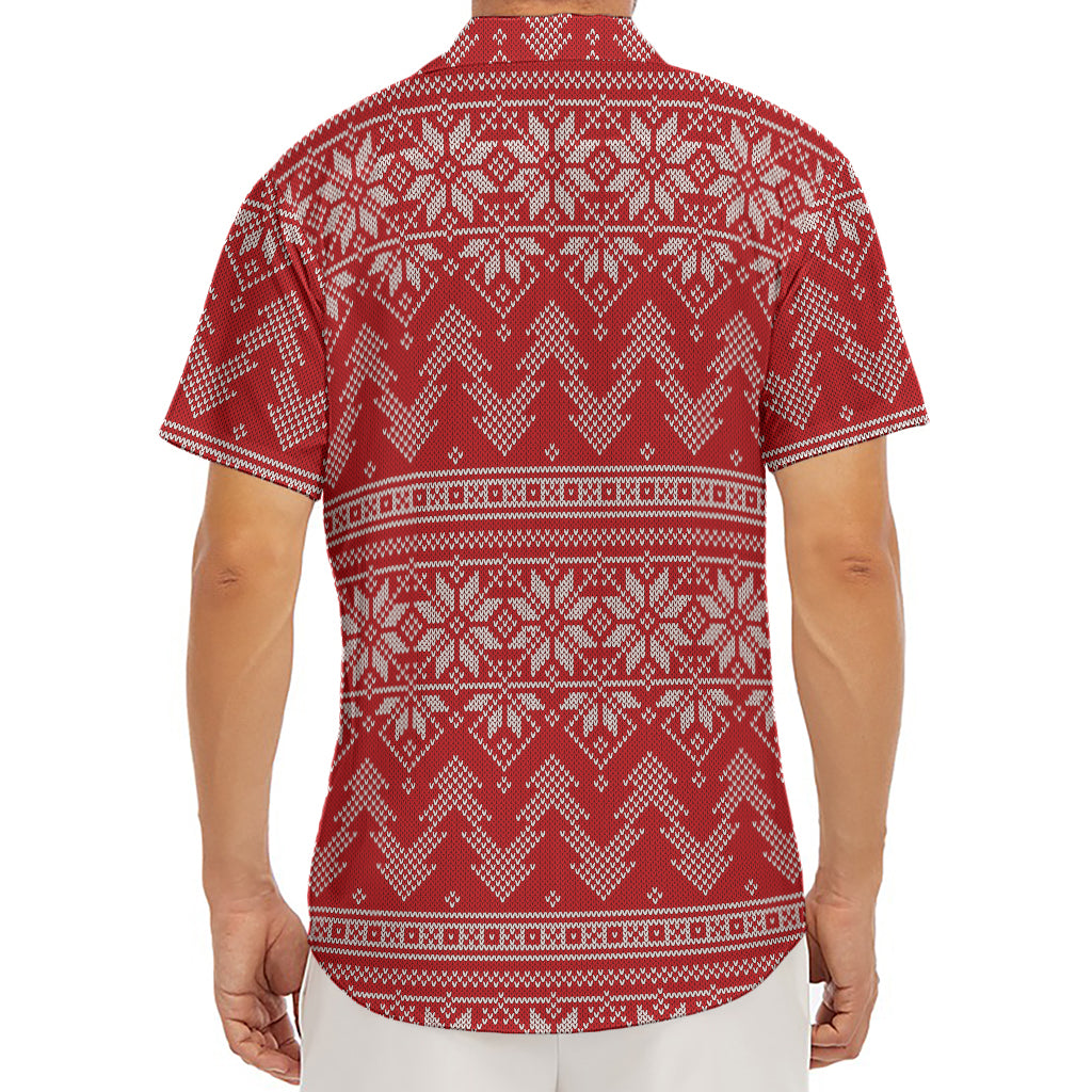 Christmas Festive Knitted Pattern Print Men's Deep V-Neck Shirt