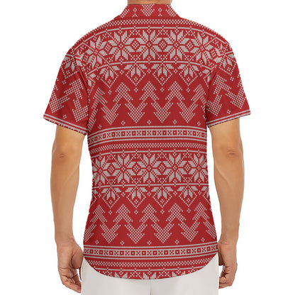 Christmas Festive Knitted Pattern Print Men's Deep V-Neck Shirt
