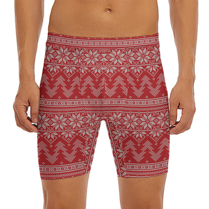 Christmas Festive Knitted Pattern Print Men's Long Boxer Briefs