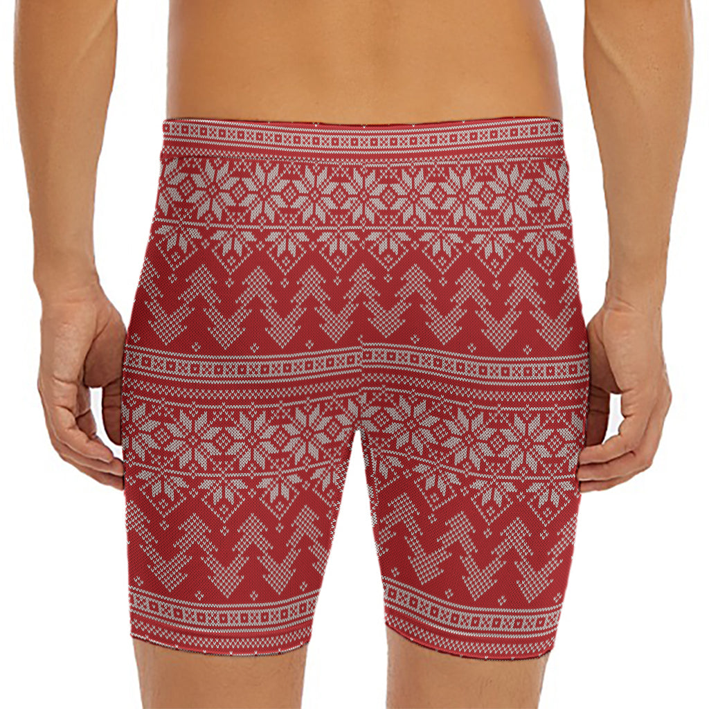 Christmas Festive Knitted Pattern Print Men's Long Boxer Briefs