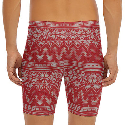 Christmas Festive Knitted Pattern Print Men's Long Boxer Briefs