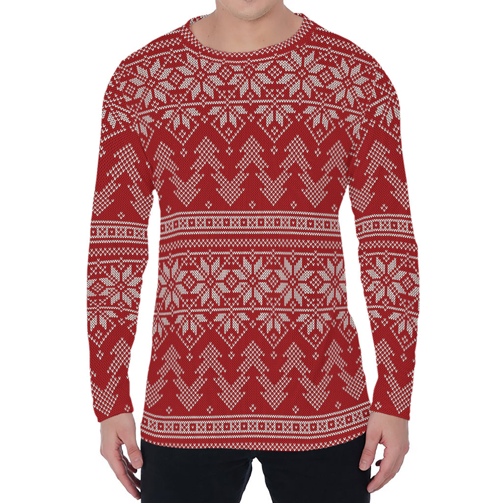 Christmas Festive Knitted Pattern Print Men's Long Sleeve T-Shirt