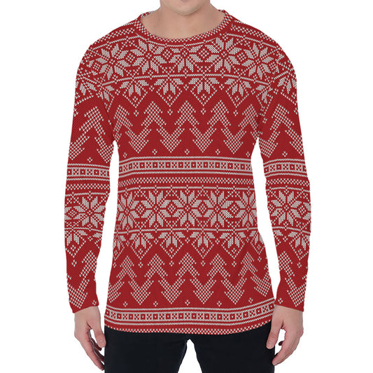Christmas Festive Knitted Pattern Print Men's Long Sleeve T-Shirt