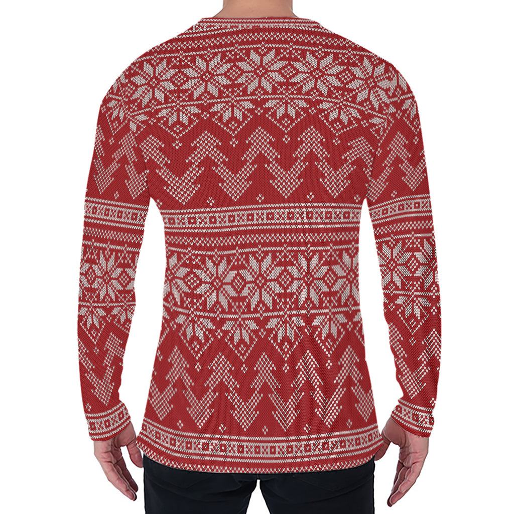 Christmas Festive Knitted Pattern Print Men's Long Sleeve T-Shirt