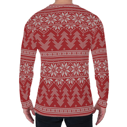 Christmas Festive Knitted Pattern Print Men's Long Sleeve T-Shirt