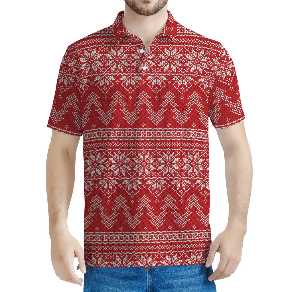 Christmas Festive Knitted Pattern Print Men's Polo Shirt