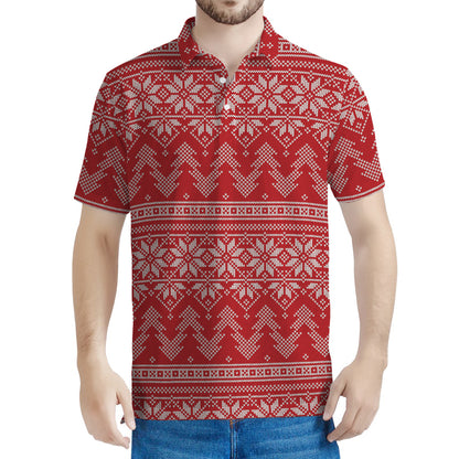 Christmas Festive Knitted Pattern Print Men's Polo Shirt