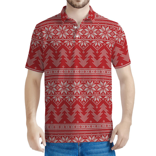 Christmas Festive Knitted Pattern Print Men's Polo Shirt