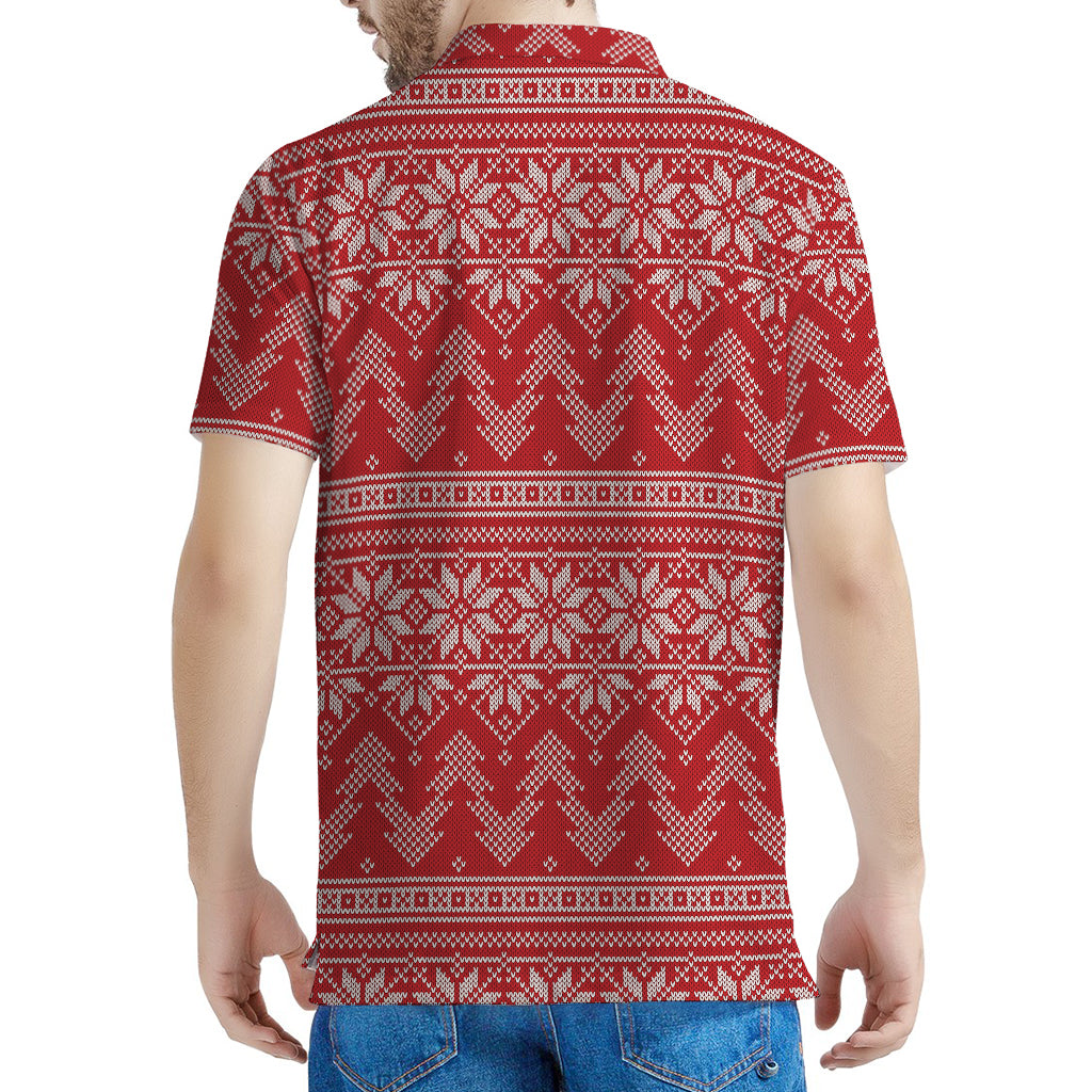 Christmas Festive Knitted Pattern Print Men's Polo Shirt