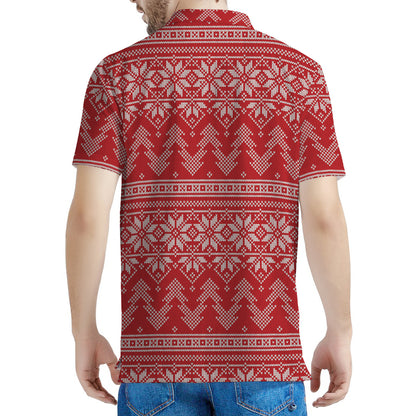 Christmas Festive Knitted Pattern Print Men's Polo Shirt