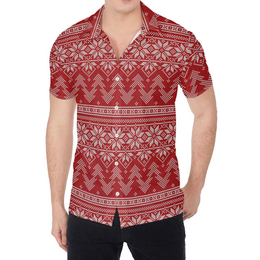 Christmas Festive Knitted Pattern Print Men's Shirt
