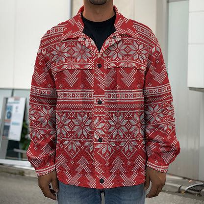 Christmas Festive Knitted Pattern Print Men's Shirt Jacket