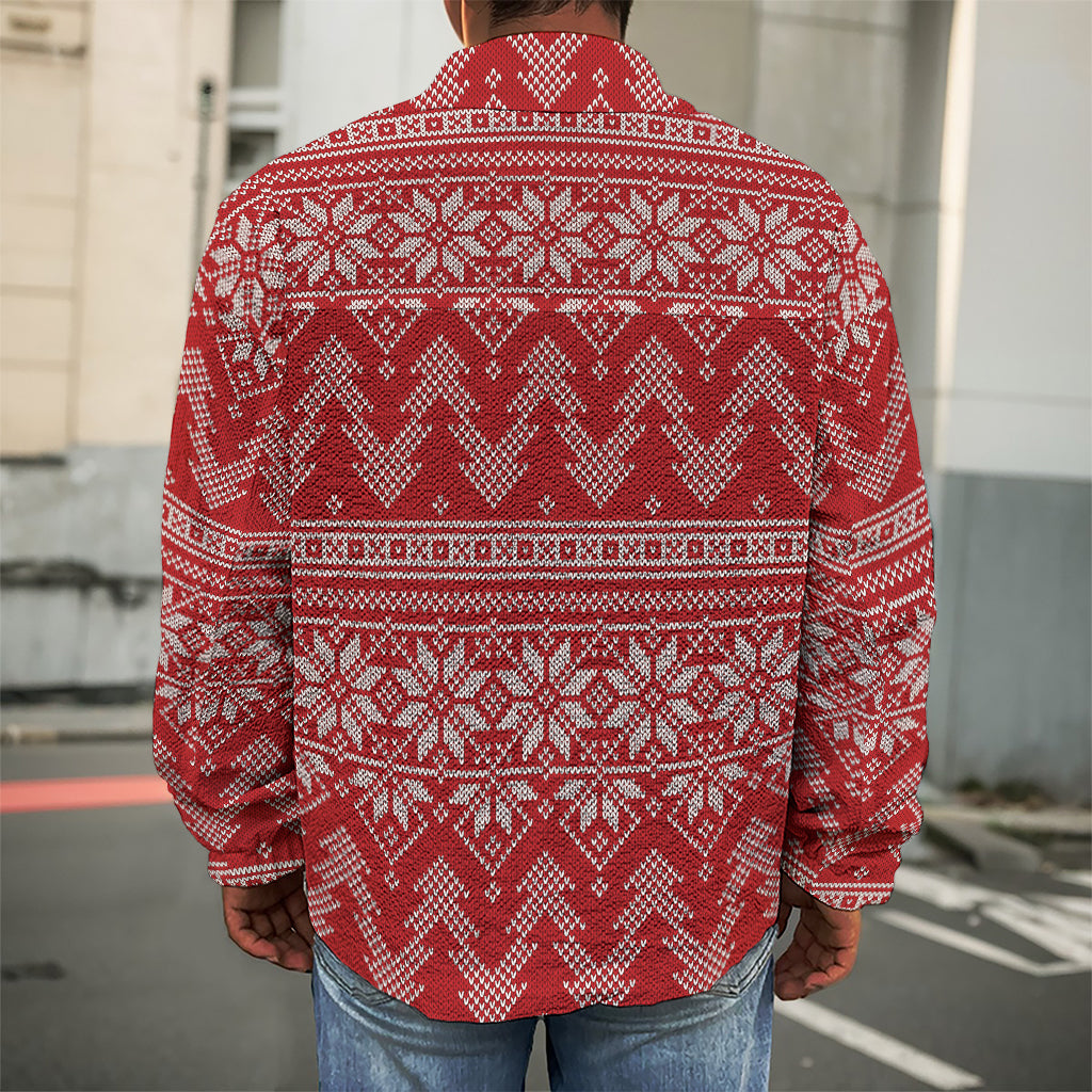 Christmas Festive Knitted Pattern Print Men's Shirt Jacket