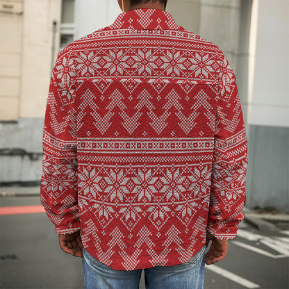 Christmas Festive Knitted Pattern Print Men's Shirt Jacket