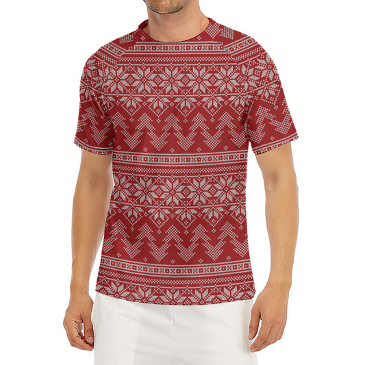 Christmas Festive Knitted Pattern Print Men's Short Sleeve Rash Guard