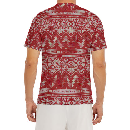 Christmas Festive Knitted Pattern Print Men's Short Sleeve Rash Guard